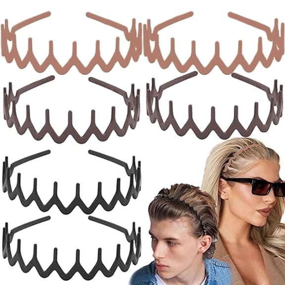 6 PCS Zig Zag Headbands Plastic Wavy Hair Head Band Comb with Teeth Hoop Accessories for Women Men Girls, Matte