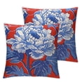 thumbnail image 2 of Acheng Thibaut Honshu Red and Blue Chinoiserie Floral Decorative Pillow Cover Dot Cushion Cover Vintage Farmhouse Accent Pillow Modern Home Decor Toss Pillow,2 Pcs White, 2 of 6