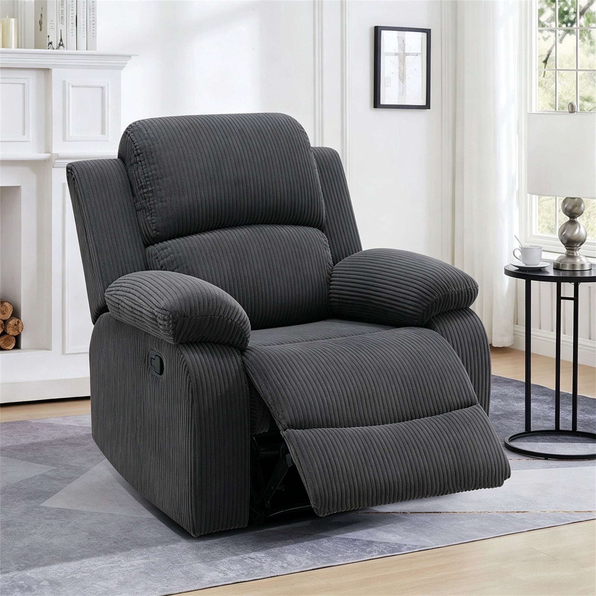 Aukfa Manual Recliner Chair Single Sofa Armchair for Living Room, Bedroom, Corduroy, Dark Gray