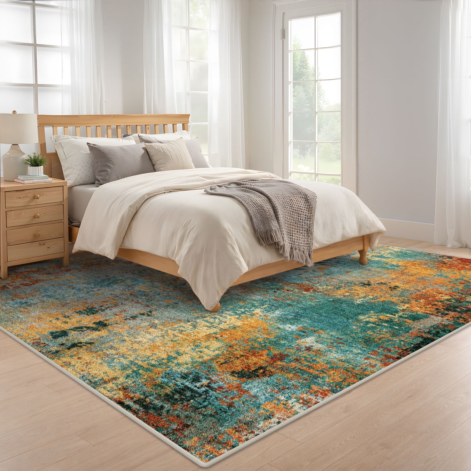 Washable Area Rugs for Living Room, Socomw 8'x10'  Modern Abstract Washable Indoor Rug, Non-Slip Soft Low Pile Carpet for Bedroom, Office, Dining Room
