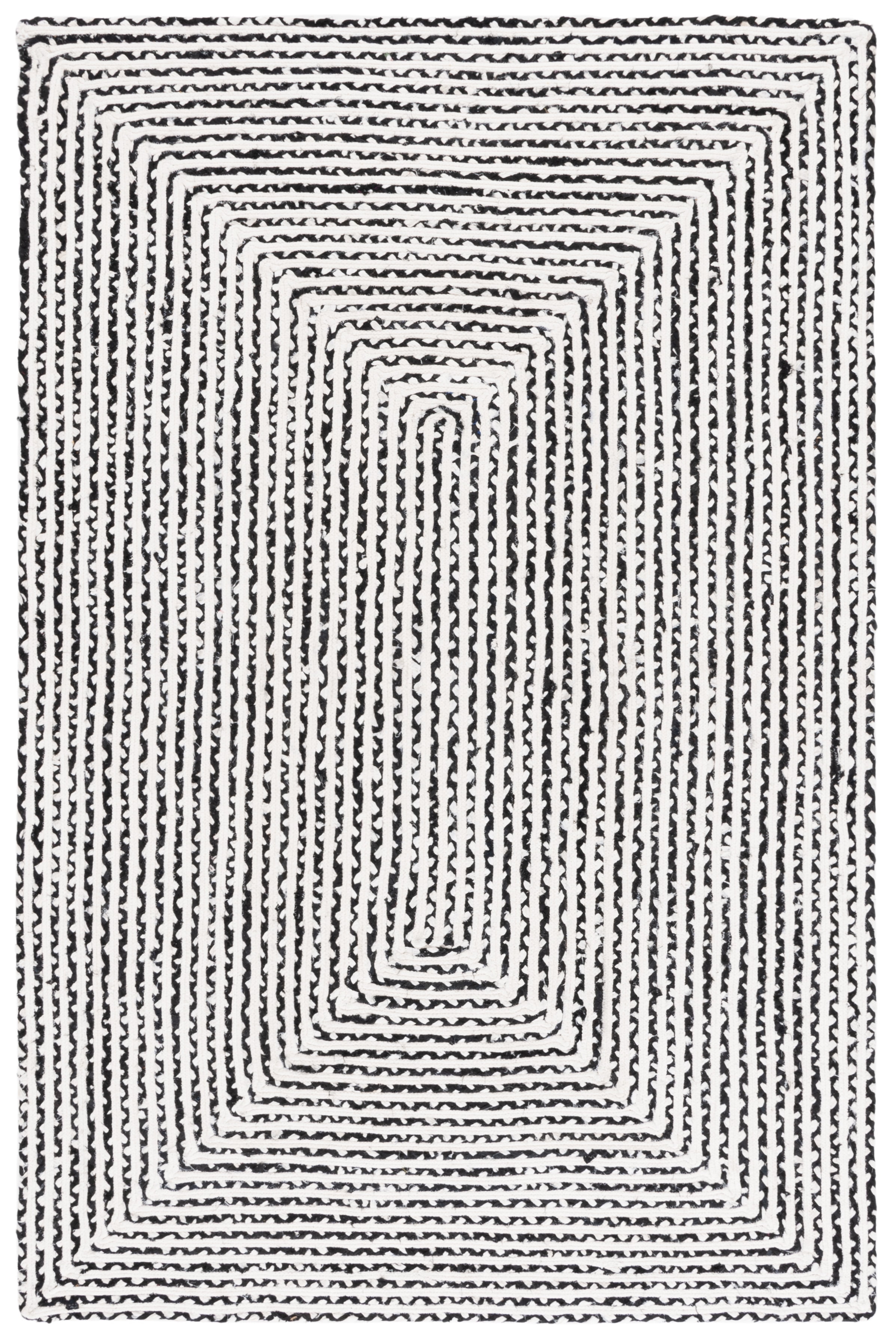 SAFAVIEH Braided Anabella Bordered Cotton Reversible Area Rug, Black/Ivory, 6' x 9'
