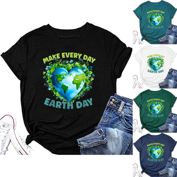QHWAUAKFBN T Shirts For Women Trendy Graphic Earth Day Shirt Daily Earth Day Shirt Natural Graphic Short Sleeved Tshirts Top