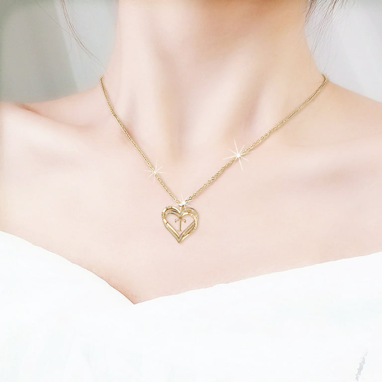 YUEHAO accessories Necklaces Pendants Women's Fashion Heart Letter Necklace  26 Letters Love Clavicle Neck Chain T