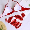 thumbnail image 3 of Bzdzmqm Under 10 Womens Split Swimsuit Printing Matching Bra Pants Split Swimsuit Set, Red S, 3 of 4
