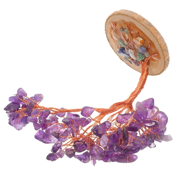 Worgeous Natural Purple Amethyst Healing Crystal Gem Money Tree Wooden Base Feng Shui Money Tree For Wealth And Luck Home Office Table Decorations