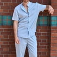 thumbnail image 4 of YHAJDS Summer Suits for Men 2 Piece Set Short Sleeve Solid Mandarin Collar Shirt Long Pants Casual, 4 of 5