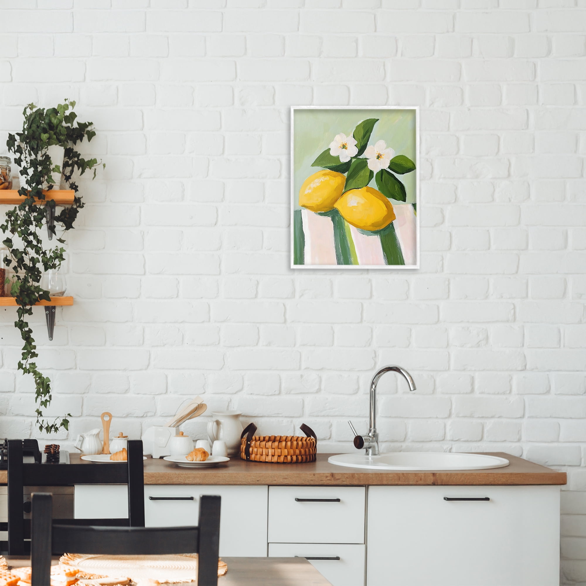 Stupell Industries Lemons And Daisies on Tablecloth White Framed Giclee Art, design by The Prints Vibe