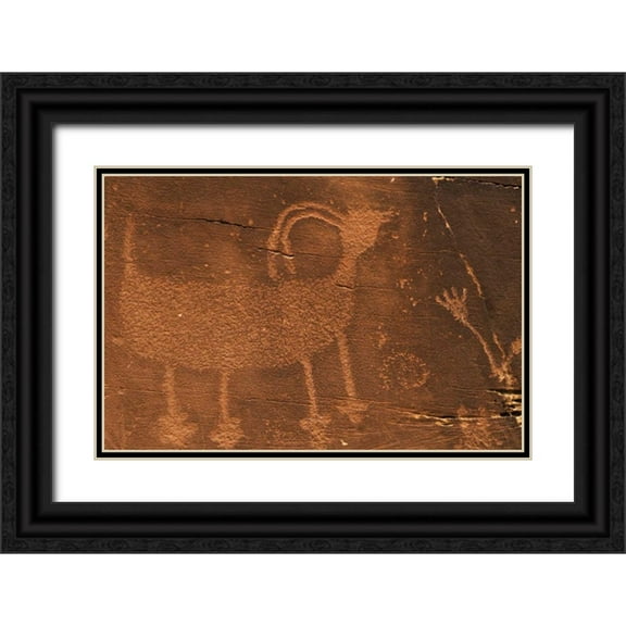 Flaherty, Dennis 18x13 Black Ornate Wood Framed with Double Matting Museum Art Print Titled - Utah Petroglyph rock art at Dinosaur NM