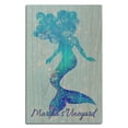 thumbnail image 1 of Martha's Vineyard, Massachusetts, Silhouette Mermaid, Light Blue Background Birch Wood Wall Sign (12x18 Rustic Home Decor, Ready to Hang Art), 1 of 4
