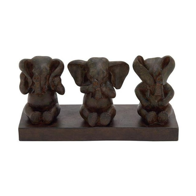 Benjara BM216622 3 Éléphant Assis Décor de Table en Polystone avec Base Rectangulaire & 44; Brun