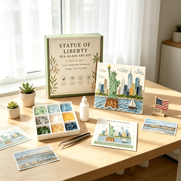 Statue Of Liberty Sea Glass Art Kit DIY New York Landmark Mosaic Craft Set Handmade Patriotic Wall Decor Creative Art Gift For Home Display