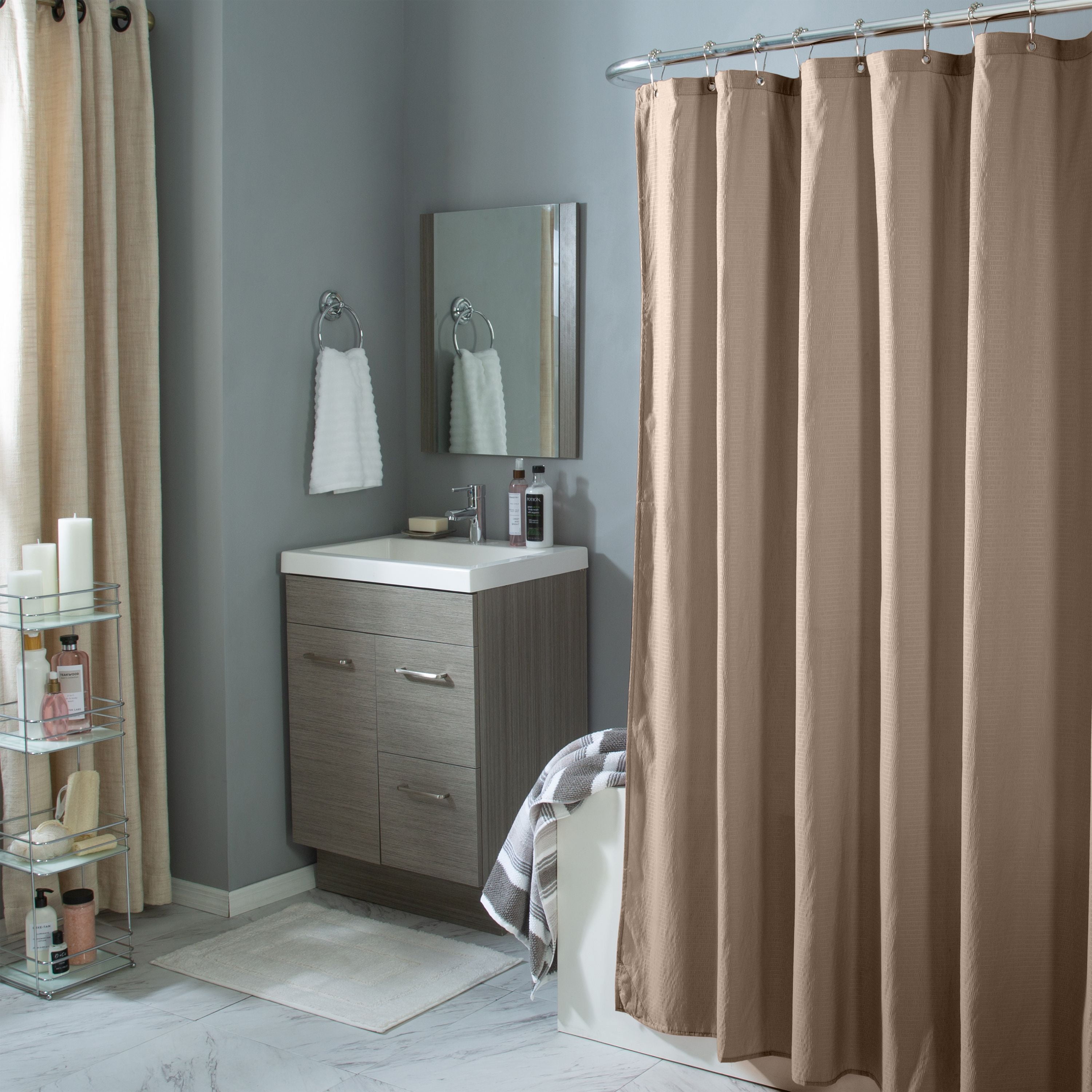 Bath Bliss Microfiber Soft Touch Dash Design Shower Curtain Liner in Taupe