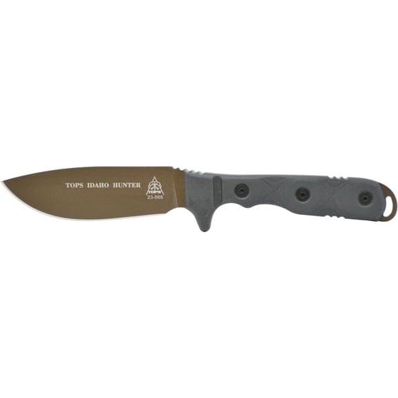 TOPS Knives Idaho Hunter Fixed Blade Knife 4.75" Drop Point 1095 Midnight Bronze Blade Linen Micarta Handle Black