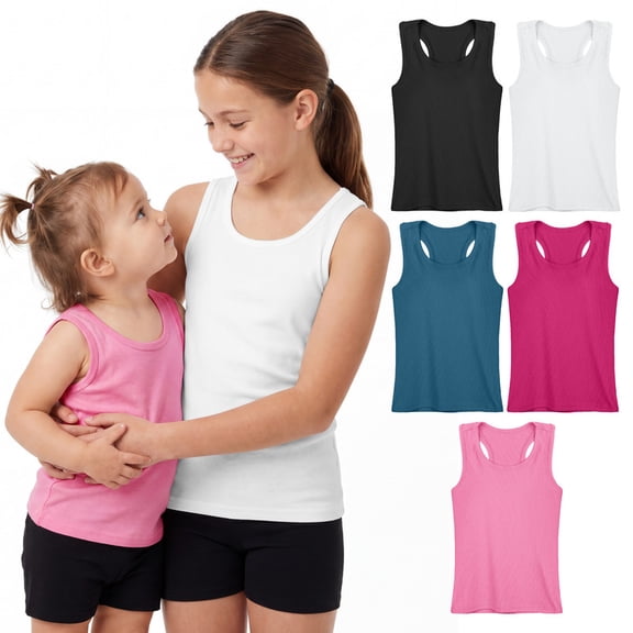 Cooraby 5 Pieces Girls Dance Tank Tops Toddler Racerback Sleeveless Top Girl Undershirts for Ballet Gymnastics 2T-16Years
