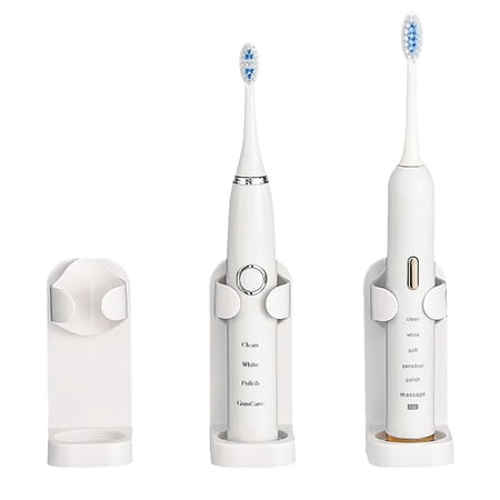 Wall Mounted Electronic Toothbrush Holder for Bathroom - Adhesive Toothbrush Organizer to Save Space and Keep Brushes Dry (Set of 2)