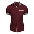 thumbnail image 7 of Jessboyy Men's Business Casual Button Down Shirts Short Sleeve Semi Formal Button up Work Shirt with Pockets Plaid Lined Summer Shirts Wine L, 7 of 7