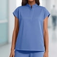 thumbnail image 6 of Women Solid V Neck Short Sleeve Scrub Top & Side Slit Long Pants 2 Piece Uniform Set with Pockets, Comfort Workwear for Nurses Caregivers Salon Staff Daily Professional Use Blue-A S(S), 6 of 9