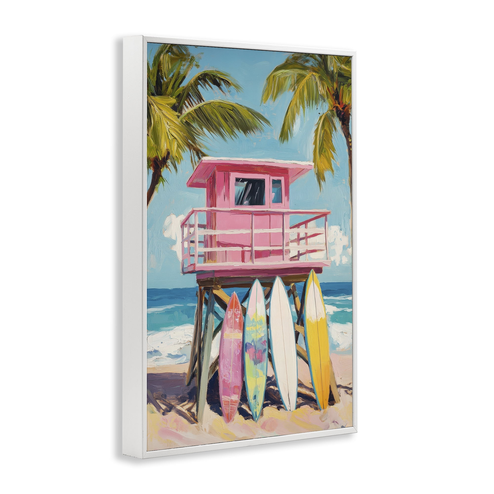 Stupell Industries High Pink Surf Shack White Framed Giclee Art, design by Petal Prints Design