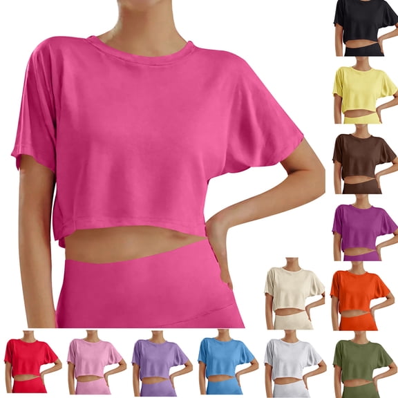 Gelikeya Girls Athletic Shirts Short Sleeve Workout Crop Tops Summer Casual Loose Fit Tshirts Yoga Activewaer Tees Beige, 10-11 Years