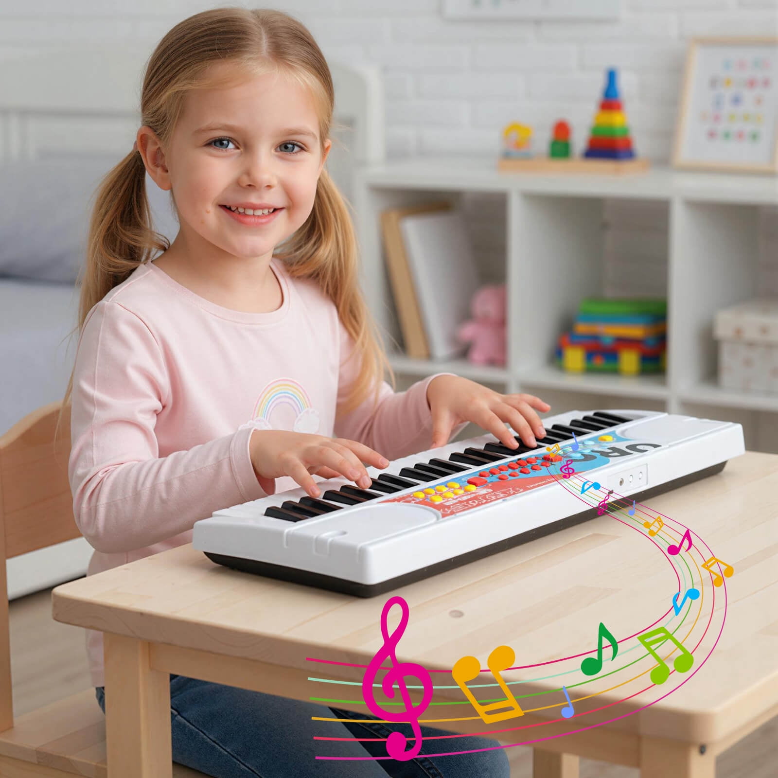 Costway 49 Keys Portable Electric Keyboard Piano with 8 Rhythms, 8 Tones & 10 Demos, White