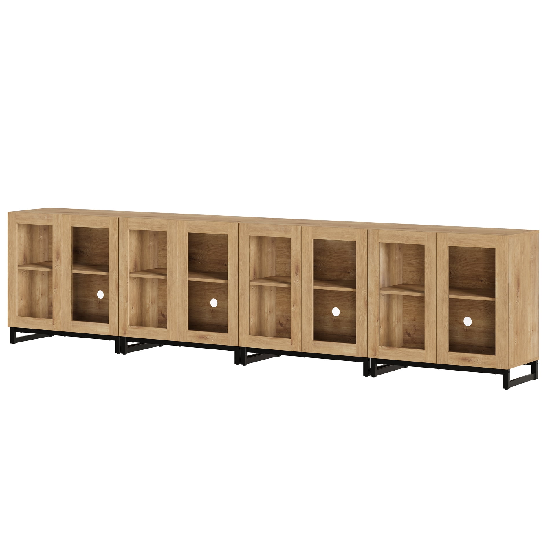 Modern TV Stand with Glass Doors, Entertainment Center TV Console with Adjustable Shelves, Media Storage Furniture up to 70 Inch TVs, Suitable for Living Room,Oak