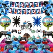 Video Game Happy PriNst Birthday Decorations - Game Party Decorations with Banner, Honeycomb Table Centerpieces, Tablecloth, Cake Toppers, Video Game Balloons for Boys Birthday Gamer Party