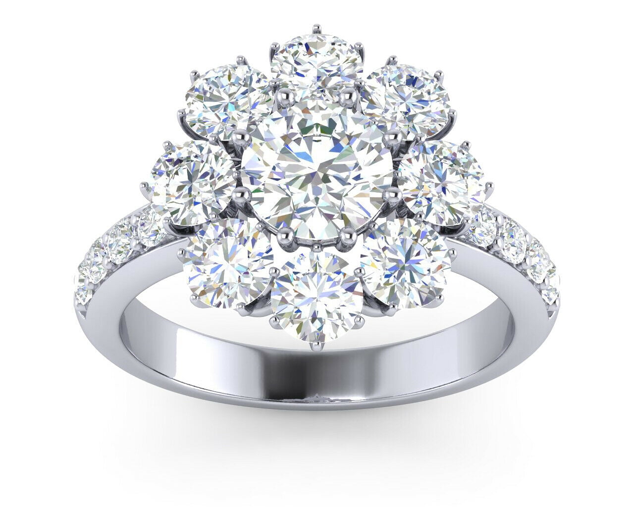 HeartsAndYou 2.5ct Round Cut Moissanite Engagement Ring for Women 18k White Gold over Silver Floral Solitaire