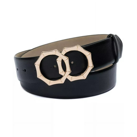 Inc International Concepts Double-Circle Bamboo-Buckle Belt, Black, Large
