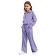 thumbnail image 4 of GiLiling Girls Half Zip 2-Piece Sweatsuit, Mock Neck Pullover Sweatshirt with Thumbholes, Wide Leg Jogger Sweatpants Set, Cozy Tracksuit for Kids (Dark Purple, 5-6 Years), 4 of 9