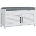 thumbnail image 2 of Spaco Shoe Storage Bench with Adjustable Shelves and Shutter Doors, Modern Entryway Bench with Cushion and Hidden Compartments for Indoor, White, 2 of 11