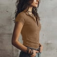 thumbnail image 4 of Women's Casual Fashion Zipper Collar Short Sleeve Top Khaki 2XL, 4 of 5