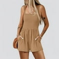 thumbnail image 2 of Clearance Under 10$! Women's Solid Color Stylish Pocket Strap Romper Comfortable Casual Wide Leg Romper Shorts with Pockets 2025 Clothes, 2 of 4