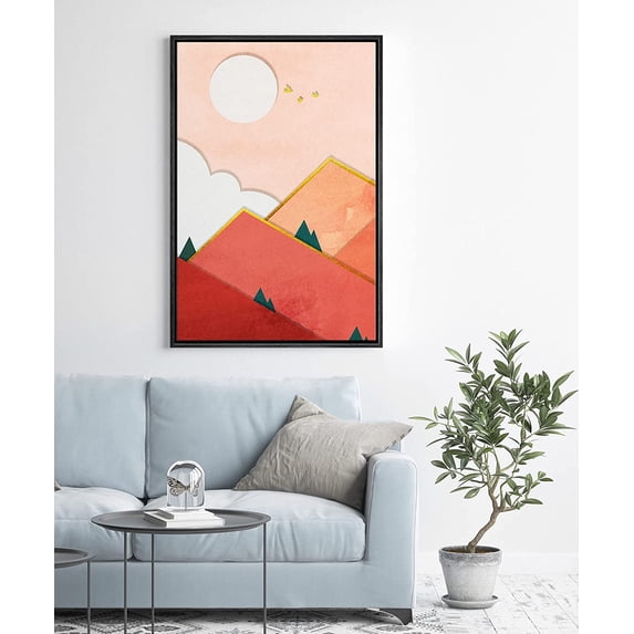 PixonSign Framed Wall Art Print Set Abstract Triangle Mountains with Birds Geometric Wilderness Digital Art Modern Art Farmhouse/Country Boho Decor for Living Room, Bedroom - 16"x24" Black