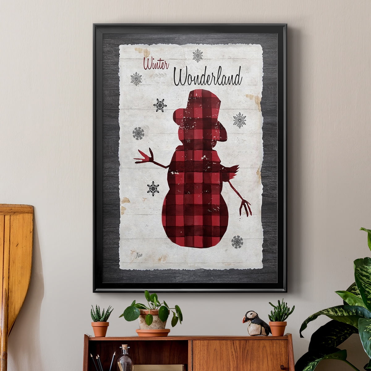 Checkered Snowman II Premium Framed Print - Ready to Hang