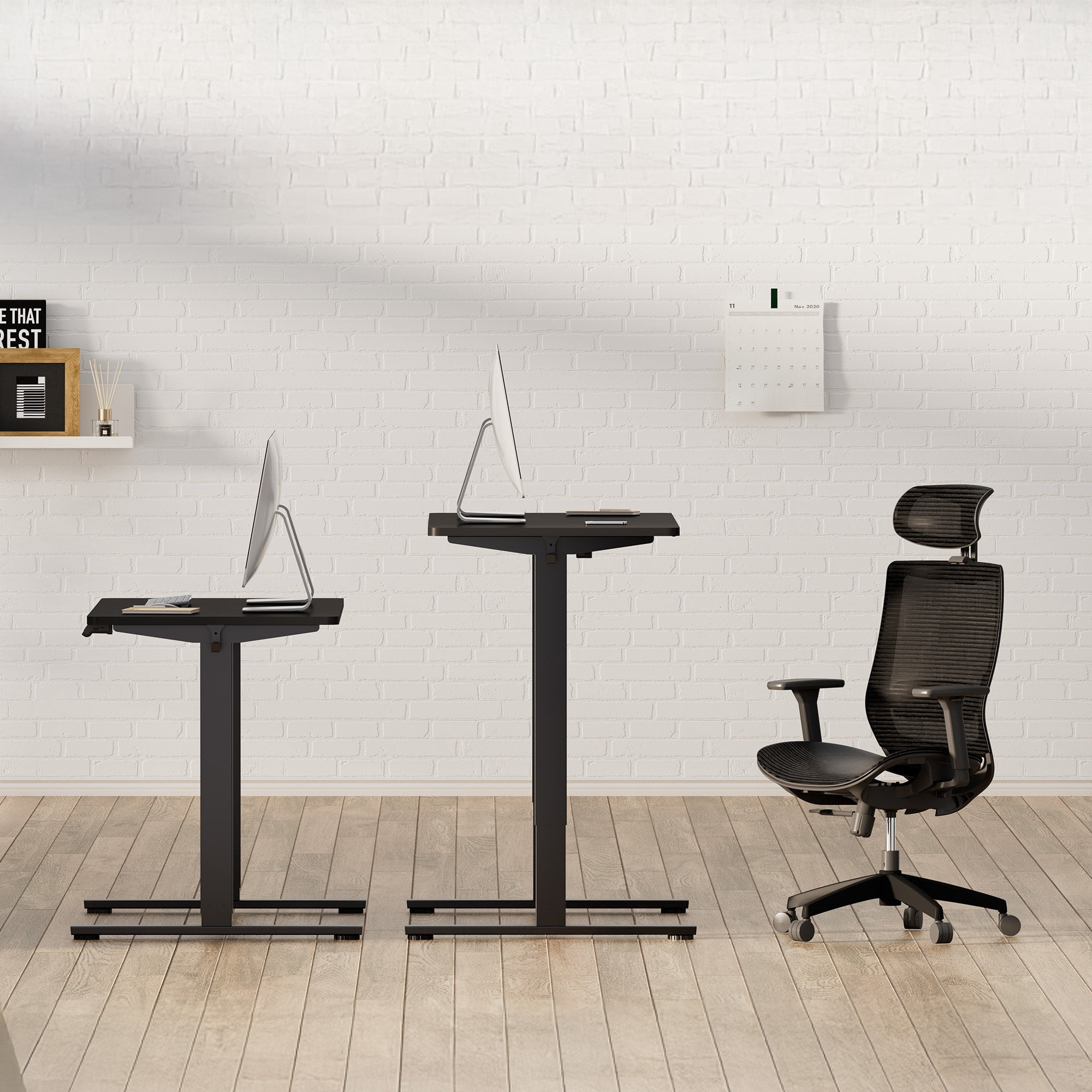 MAYEERTY Electric Standing Desk, Adjustable Height Desk for Home Office, 55 x 28 inches Sit Stand Workstation, Black Frame & Black Top