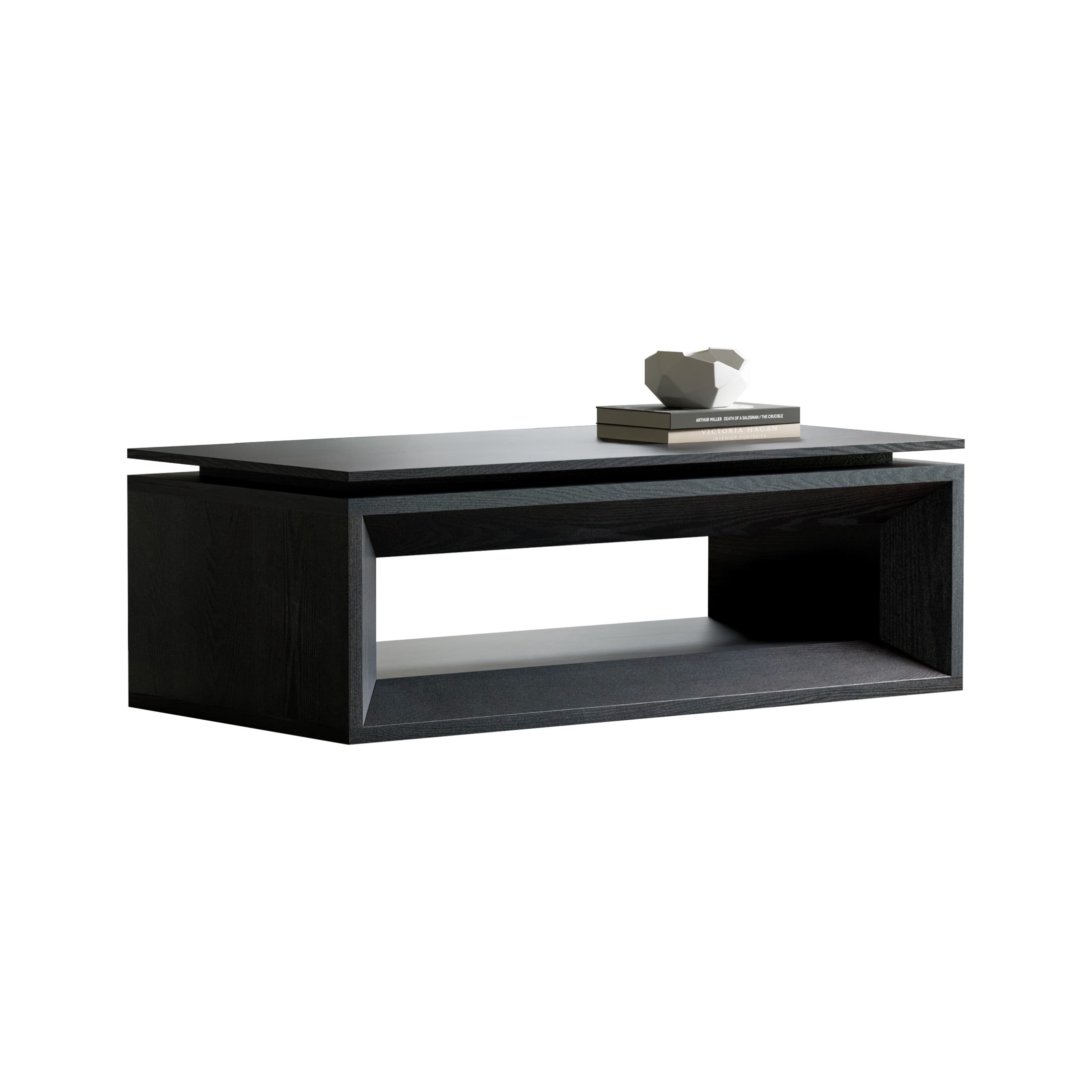 Noble House Fraser 43.3" Modern Lift-Top Coffee Table with Hidden Storage, Adjustable Height for Living Room, Black