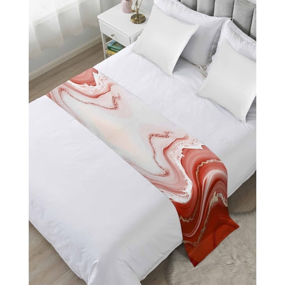 Bed Runner Scarf Cal King Size, Red Waves Abstract Stain Bed Runners & Scarves for Foot of Beds, Modern Fluid Water Ripple Striped Decorative Bedding Runner Scarf for Hotel Home Bedroom