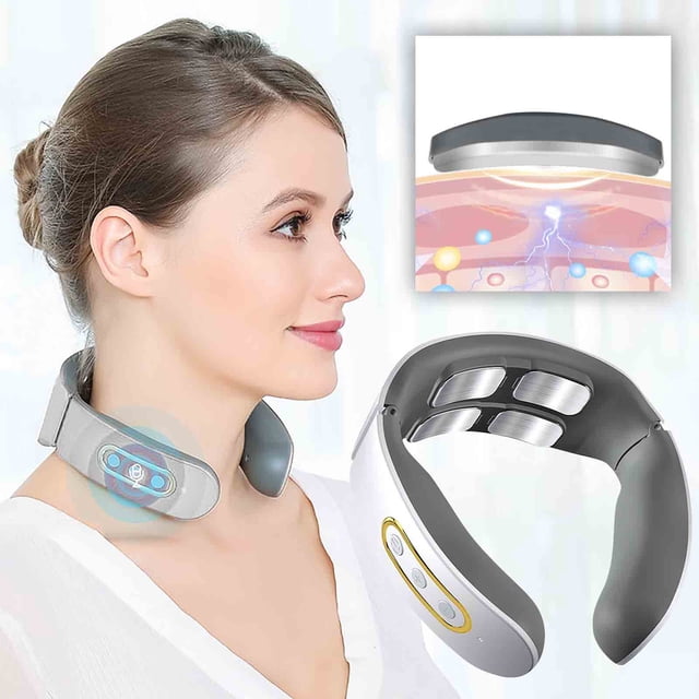 Fiudx Masajeador de Cuello, Terapia de Calor Relajante, Carga Inalámbrica, 4 Cabezales, para Uso En Casa, Oficina, Viajes, Negociaciones, Uso Profesional, Apagado Automático En 15 Minutos.