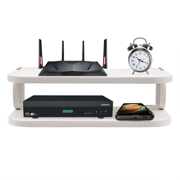 Home Floating Router Shelf - Floating Shelf for TV Components, Wall Mounted White Set-top Box shelf, TV Mount Monitor Shelf Screen Storage, for Router, Cable Boxe, Game Console, DVD Player