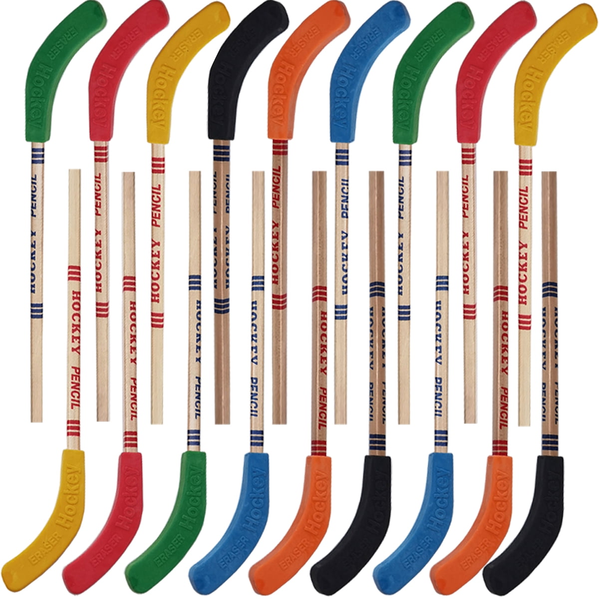 RONYOUNG 18PCS Hockey Pencils and Erasers Bulk 9 Inch Hockey Stick