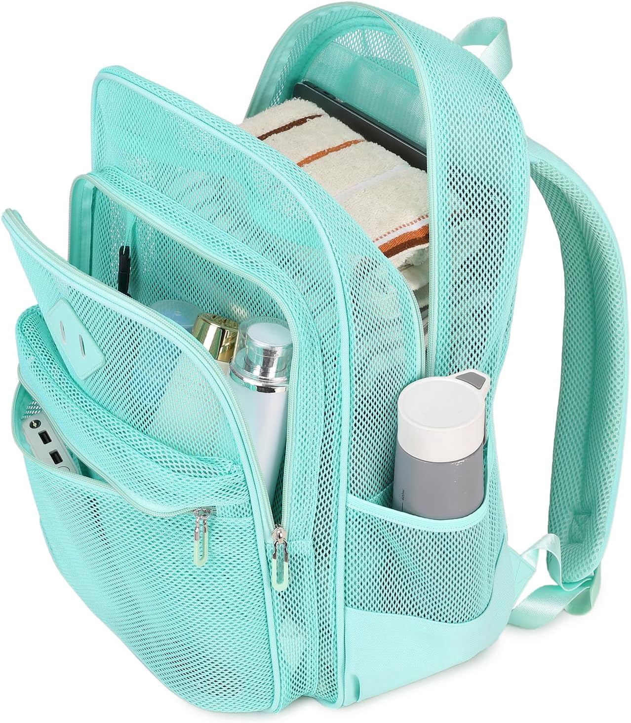 DAKIMOE Mesh Backpack School Backpack Bookbag Heavy Duty See Through Transparent Backpack Stadium Approved Large Capacity with Multiple Compartments Pockets for School Beach Swimming Sports Work