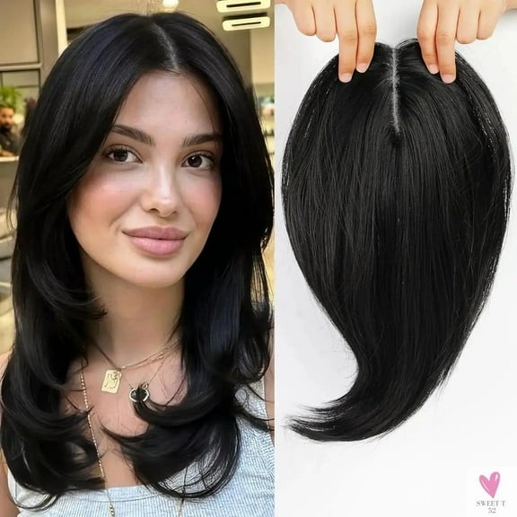 Brown Highlight Layered Hair Toppers - Clip in Synthetic Hair Topper for Women with Thin Hair, Swiss Base, Daily Use, High Temperature