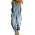 thumbnail image 3 of Taqqpue Womens Casual Denim Overalls Wide Leg Sleeveless Loose Jean Pants Jumpsuits Oversize Jeans Pants with Pockets for Women, 3 of 10