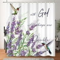 thumbnail image 2 of SUNOLIFE Purple Lavender Shower Curtain,Hummingbird Floral Quotes Fabric Bathroom Curtain with Hooks,72x72 in, 2 of 4