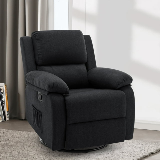 Korser Sillón Reclinable Giratorio 360°Adultos,Mecedora Pequeña Para Espacios Reducidos,Lino,Negro
