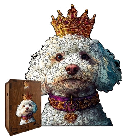 Wooden Jigsaw Puzzle King Bichon Frise Dog Design Large Size with Storage Money Box 1 Pack Suitable for Family Leisure Activity