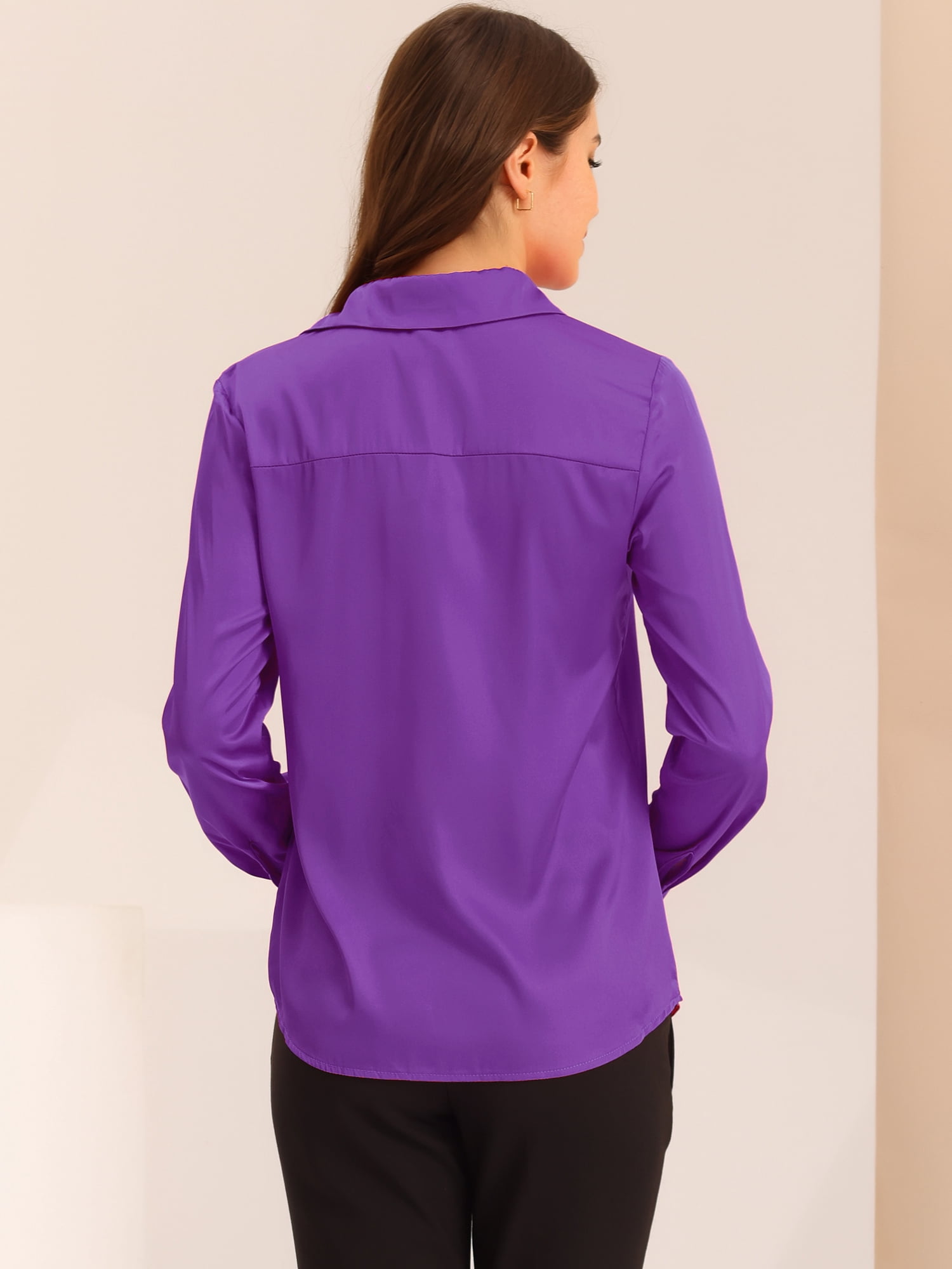 DARING DIVA Women's V Neck Classic Work Office Long Sleeve Shirt S Deep Purple