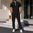 thumbnail image 2 of hoksml Men Sweatsuit Casual Short Sleeve Stand-up Collar T Shirts And Sweatpants Sets Two-Piece Drawstring Elastic Waist Trousers Athletic Tracksuit Outfits, 2 of 6