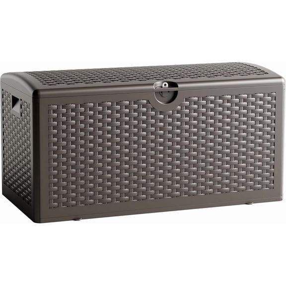 80 Gallon Resin Storage Box, All-Weather, Lockable Multi-Purpose Deck Box for Outdoor Cushions, Patio Items, and Garden Equipment, Pure Brown