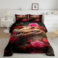thumbnail image 6 of Gothic Crocodile Bed in a Bag King Size Comforter Set 7 Pieces,Red Rose Flowers Bedding Sets Nautical Sea Animal Fitted Sheet,Ocean Coastal Reptile Sheet Set with Comforter, 6 of 6